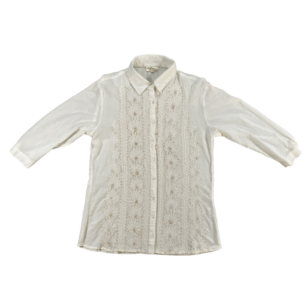 Antica Sartoria Top Lagenlook Boho Embroidered Coastal Cotton Button Up XL